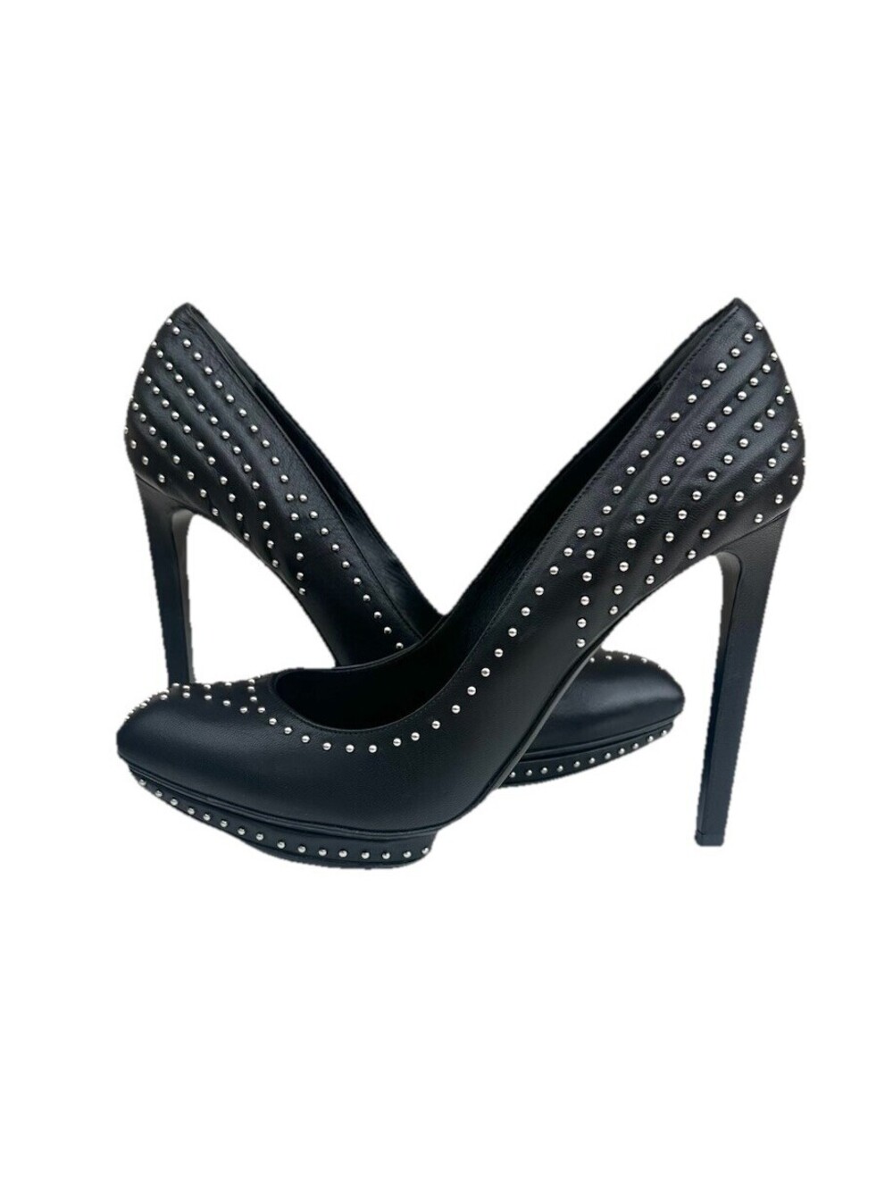 Alexander McQueen Black Studded Heels Nappa Leather Pointed Toe Stilettos 39.5